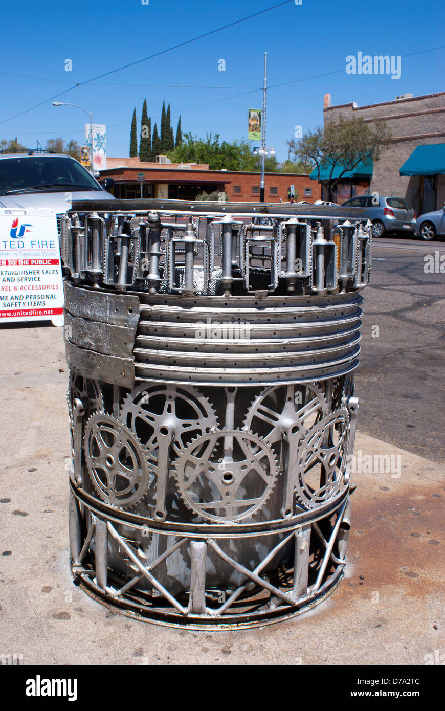 USA Arizona Tucson Waste bin made bicycle parts Stock Photo Alamy