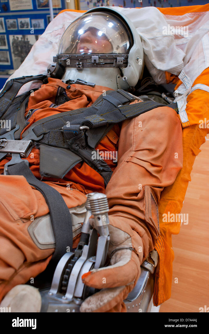 Vostok Space Suit type worn by Yuri Gagarin posed in ejection seat in  museum Baikonur Space Museum Baikonur Cosmodrome Stock Photo - Alamy