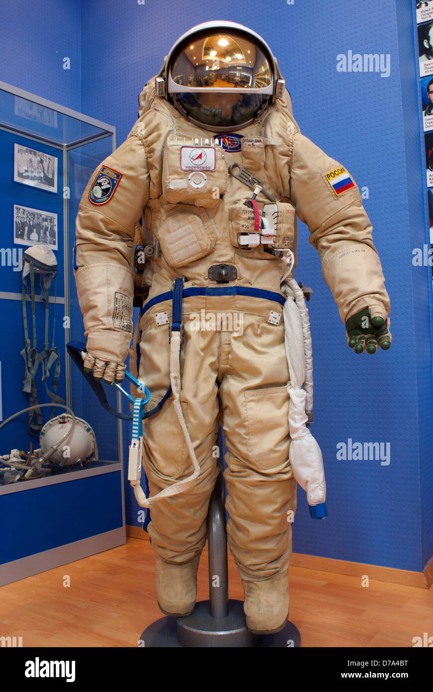 Russian Orlan spacesuit on display in museum Baikonur Space Museum Baikonur Cosmodrome Kazakhstan Stock Photo