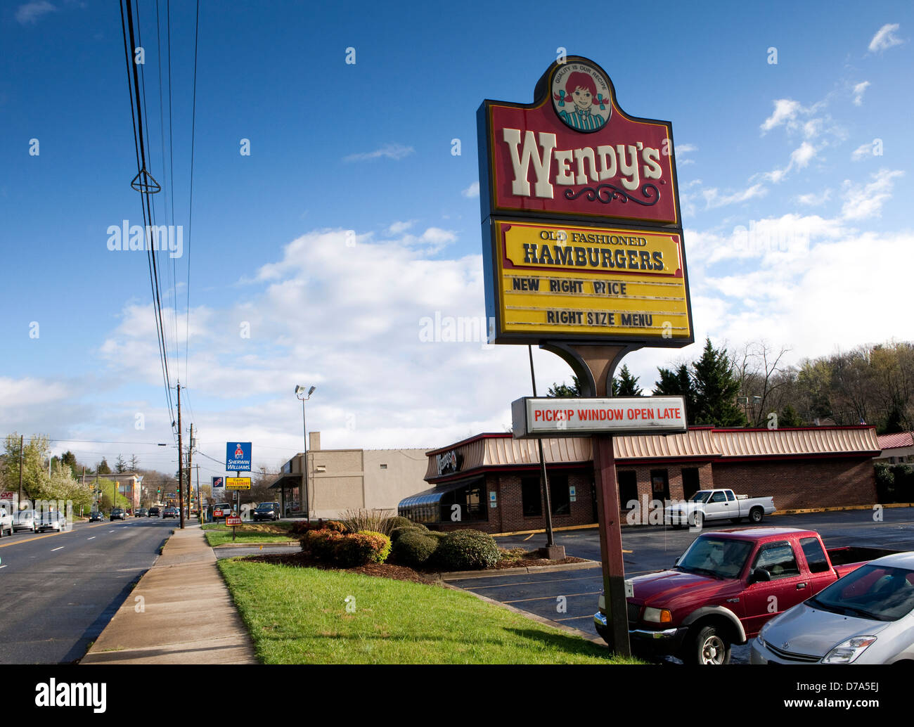 A view of a Wendy's restaurant in Asheville, North Carolina Stock Photo