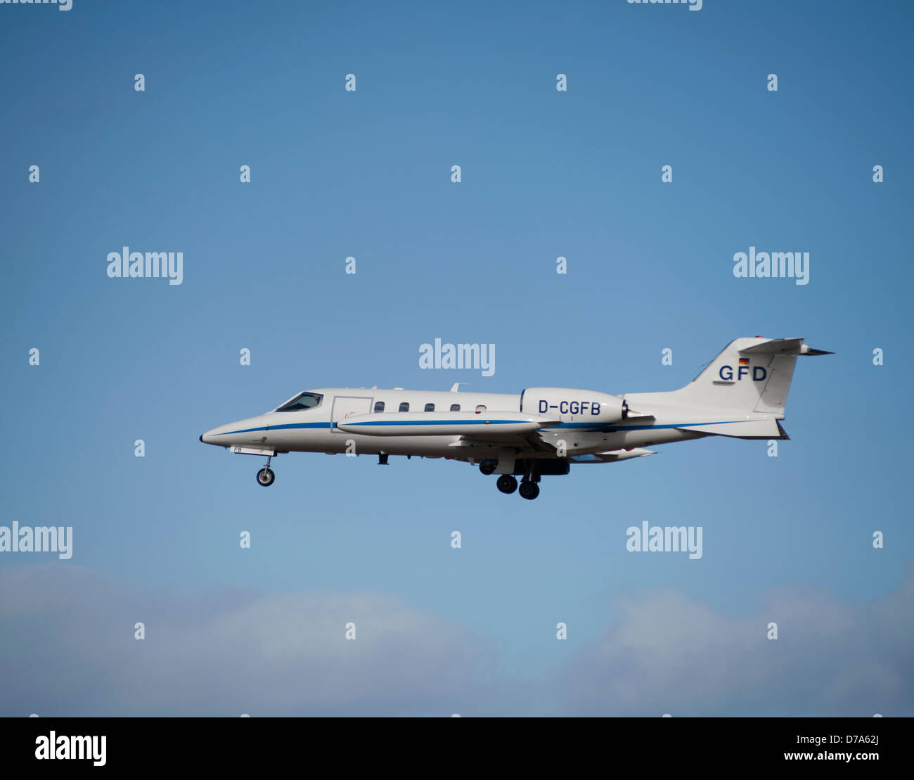Gates Learjet UC-35A arriving at RAF Lossiemouth.   SCO 9008. Stock Photo
