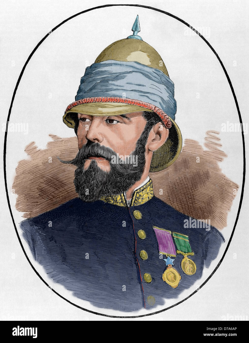 Sir Pierre Louis Napoleon Cavagnari (1841-1879). British military. Engraving in The Spanish and American Illustration, 1879. Stock Photo