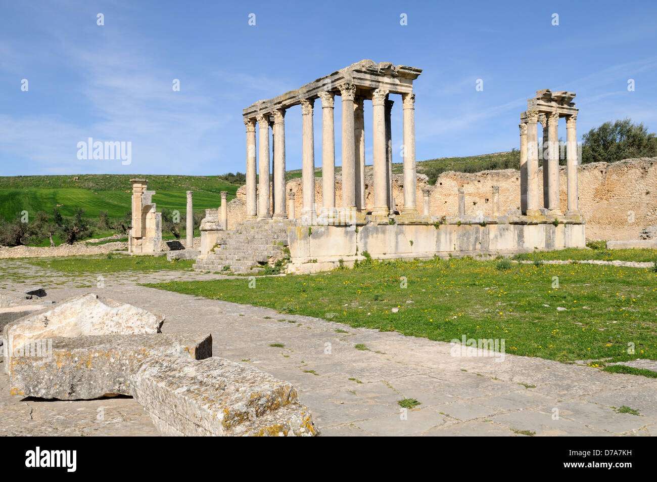 Columns of the Temple of Juno Caelestis Roman City of Dougga Tunisia Stock Photo