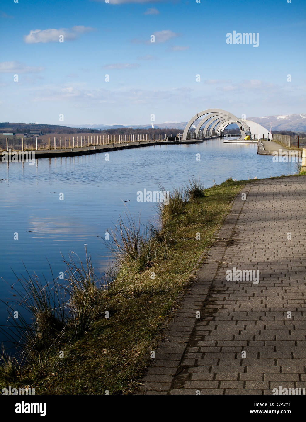 Approach to top of Falkirk wheel at end of Union Canal Stock Photo
