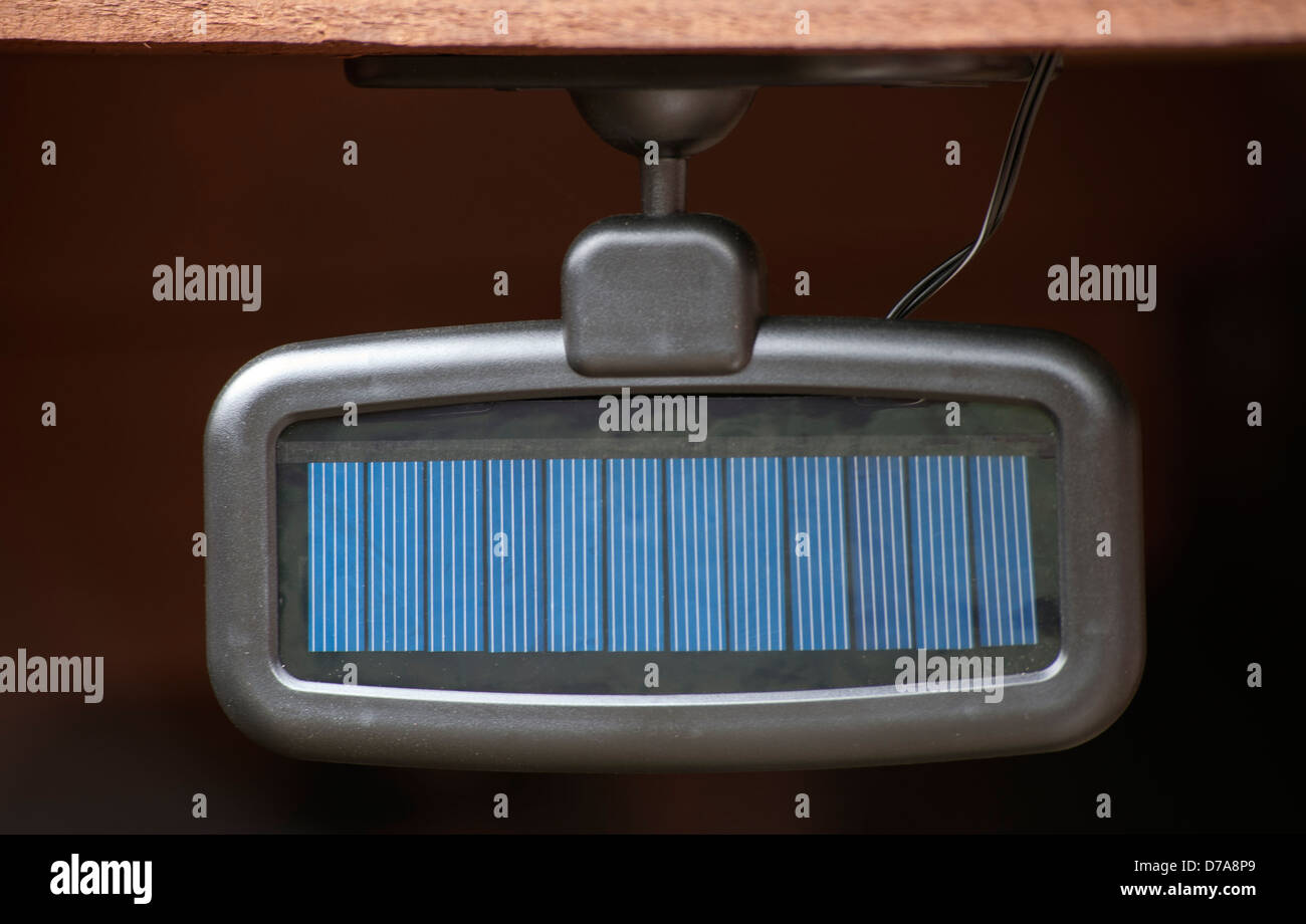 Small adjustable LED controlling solar panel fitted underneath a facia board Stock Photo
