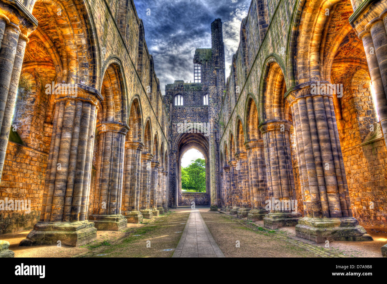 Remains of an historic Cistercian monastery - Kirkstall Abbey HDR image Stock Photo