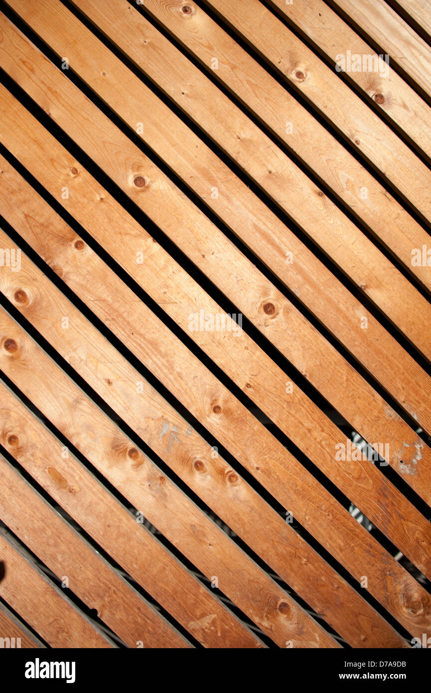 Diagonal wood wooden decking fencing design Stock Photo