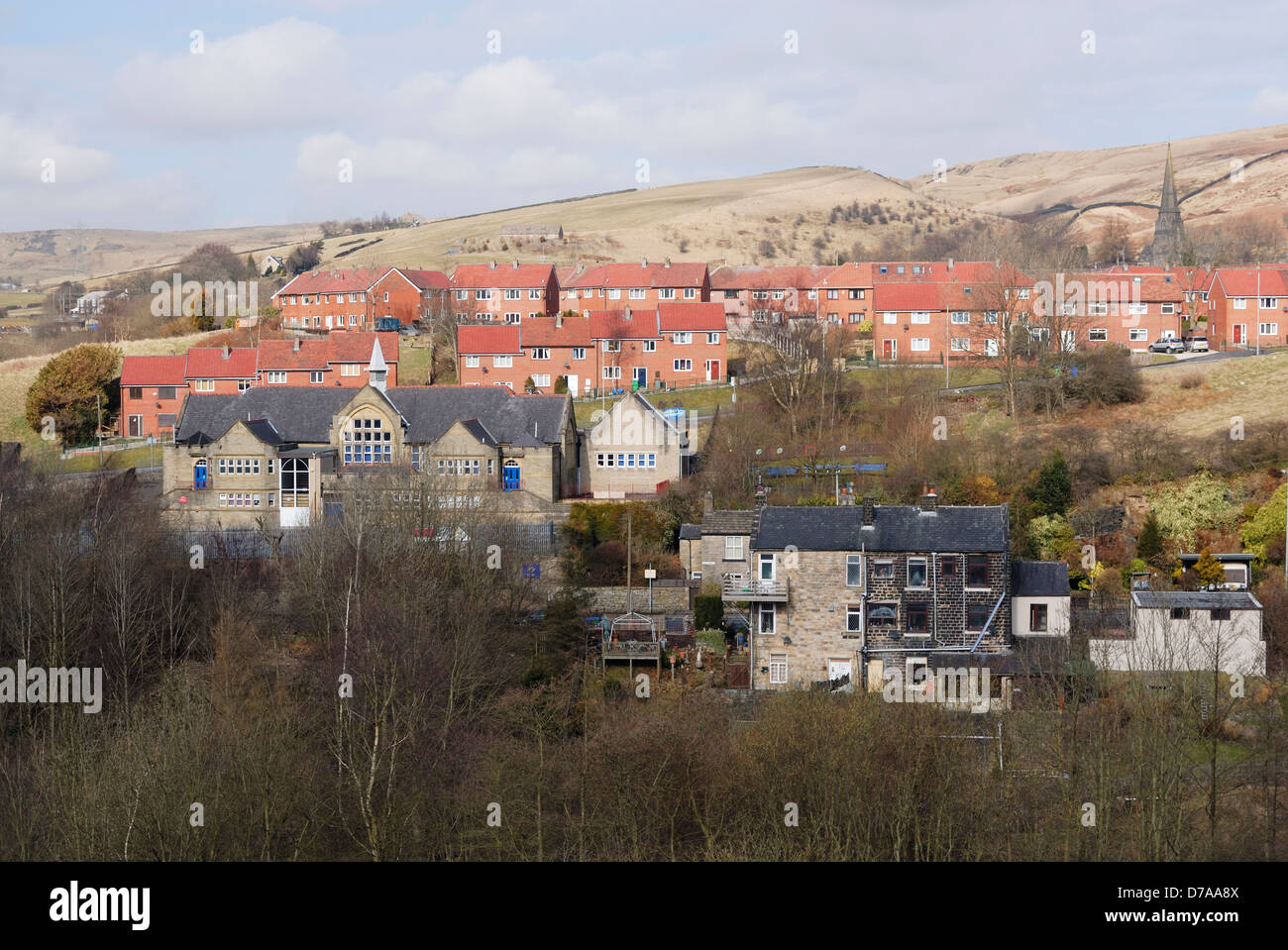 Littleborough, near Rochdale Lancashire showing a contrast between old and new housing stock. Stock Photo