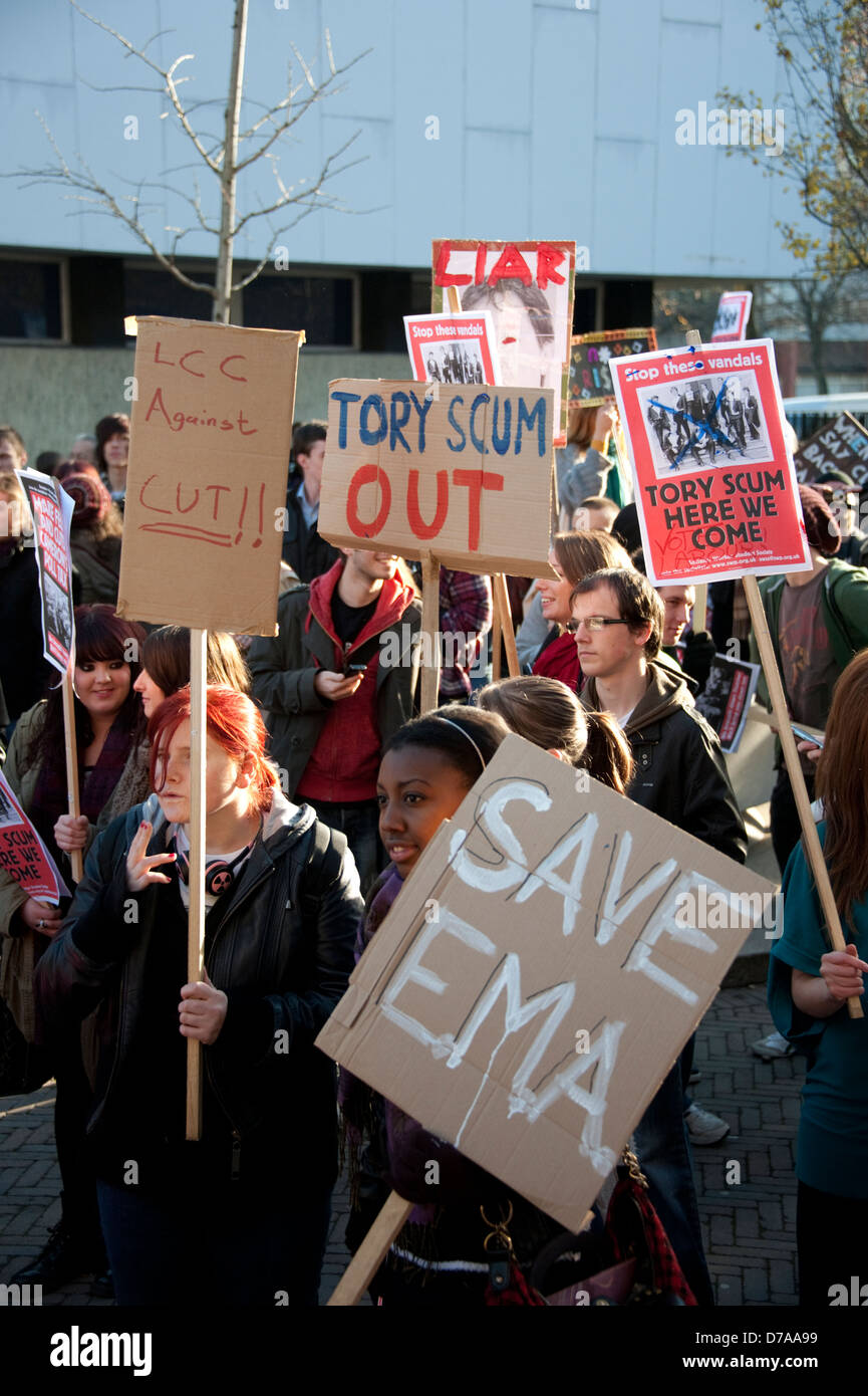Protest Save EMA Tory Scum Out Education Cuts Stock Photo