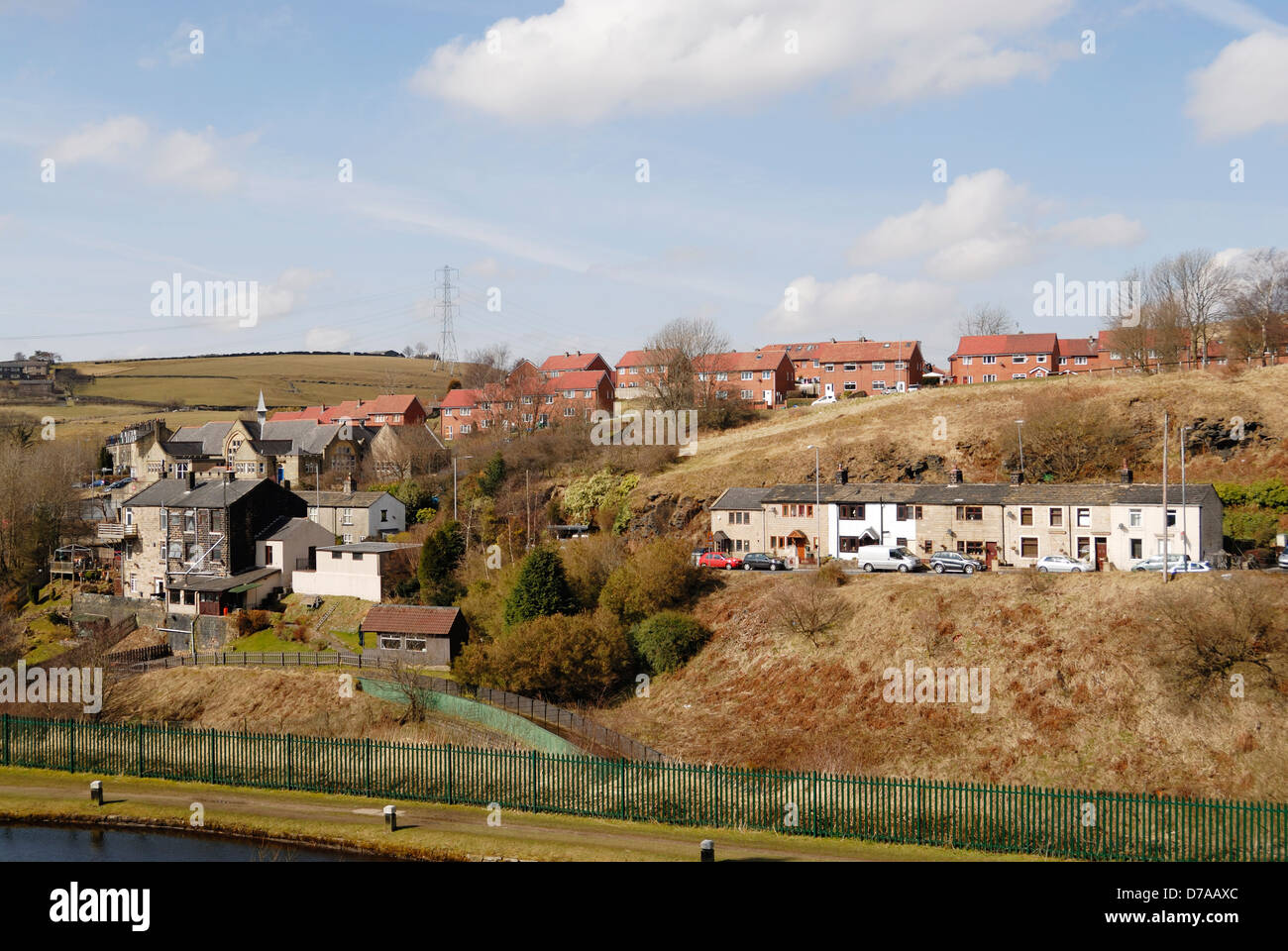 Littleborough, near Rochdale Lancashire showing a contrast between old and new housing stock. Stock Photo
