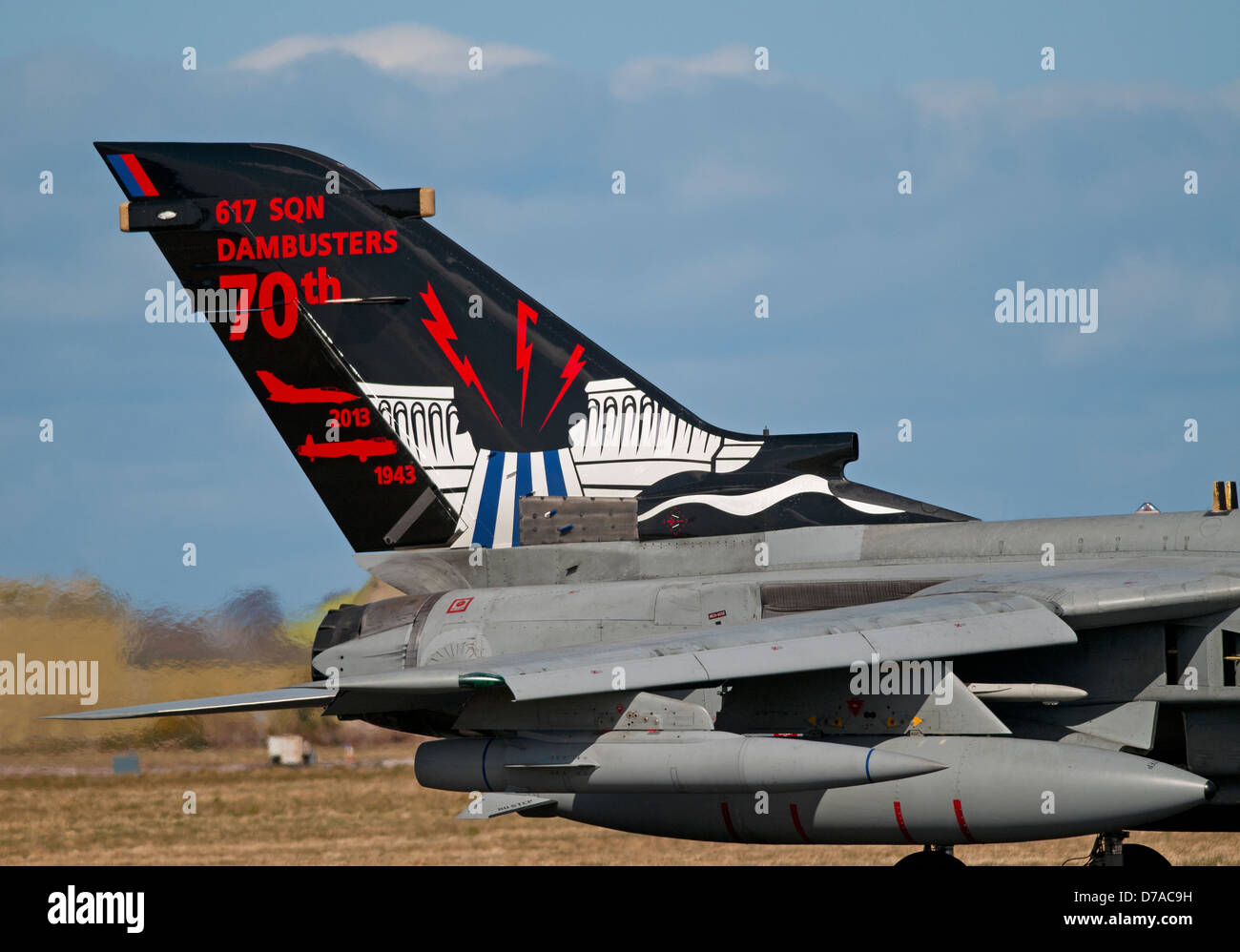 The specially painted Tornado GR4 of 617 (Dambusters) Sqn at RAF Lossiemouth.  SCO 9018 Stock Photo