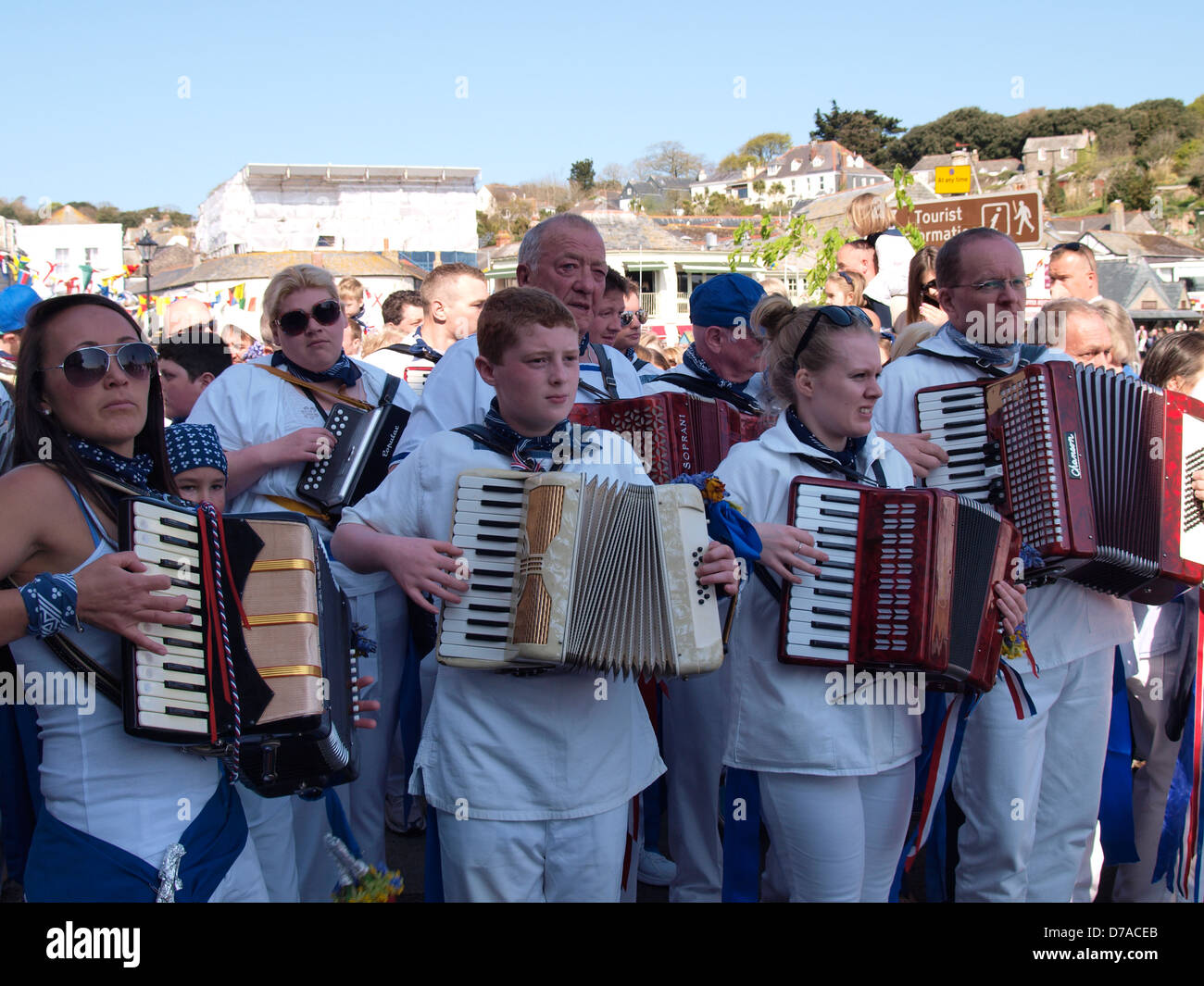 Accordion Players leading the parade at the Padstow May Day 'Obby 'Oss