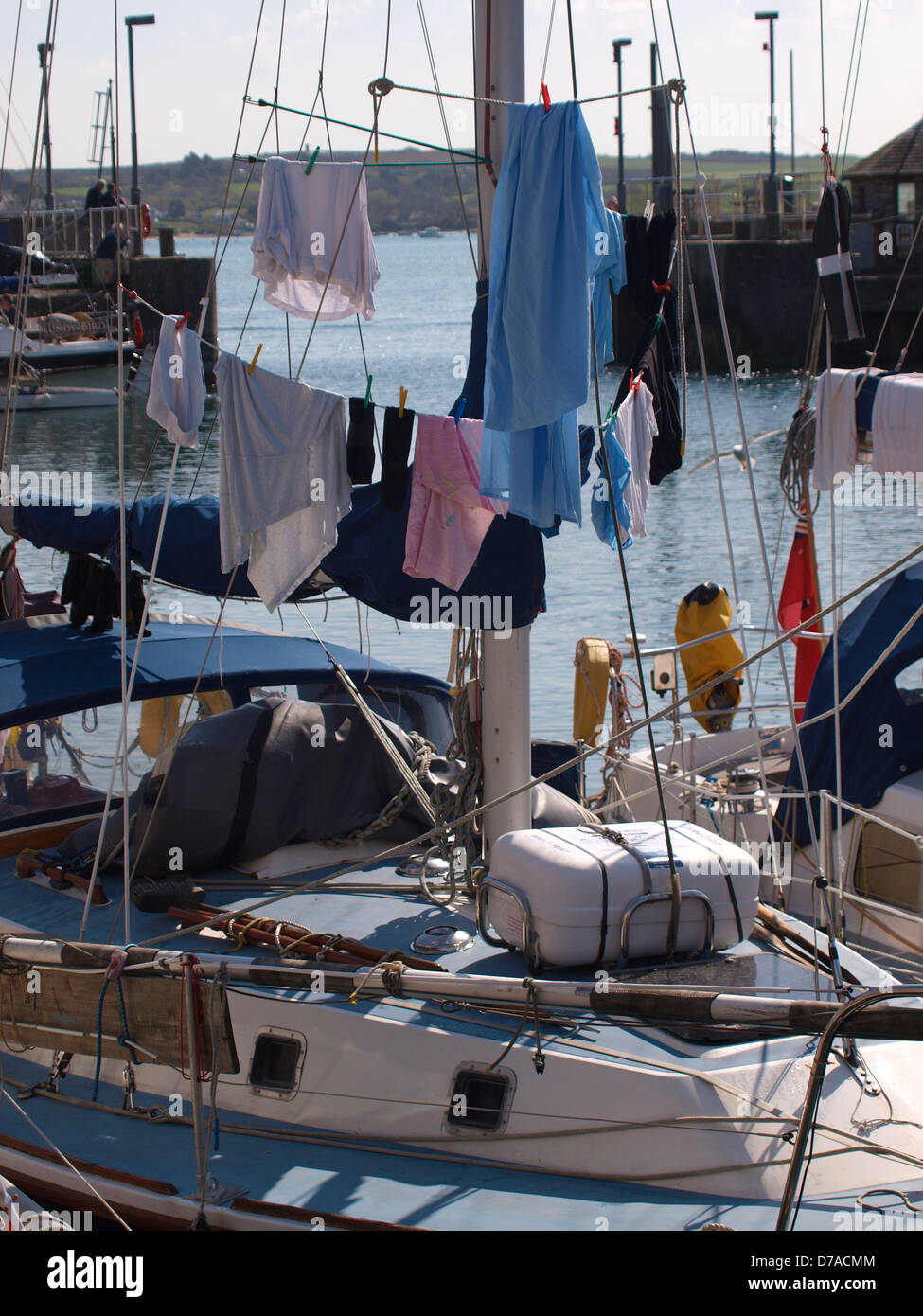 Washing drying in the rigging of a yacht, UK 2013 Stock Photo Alamy