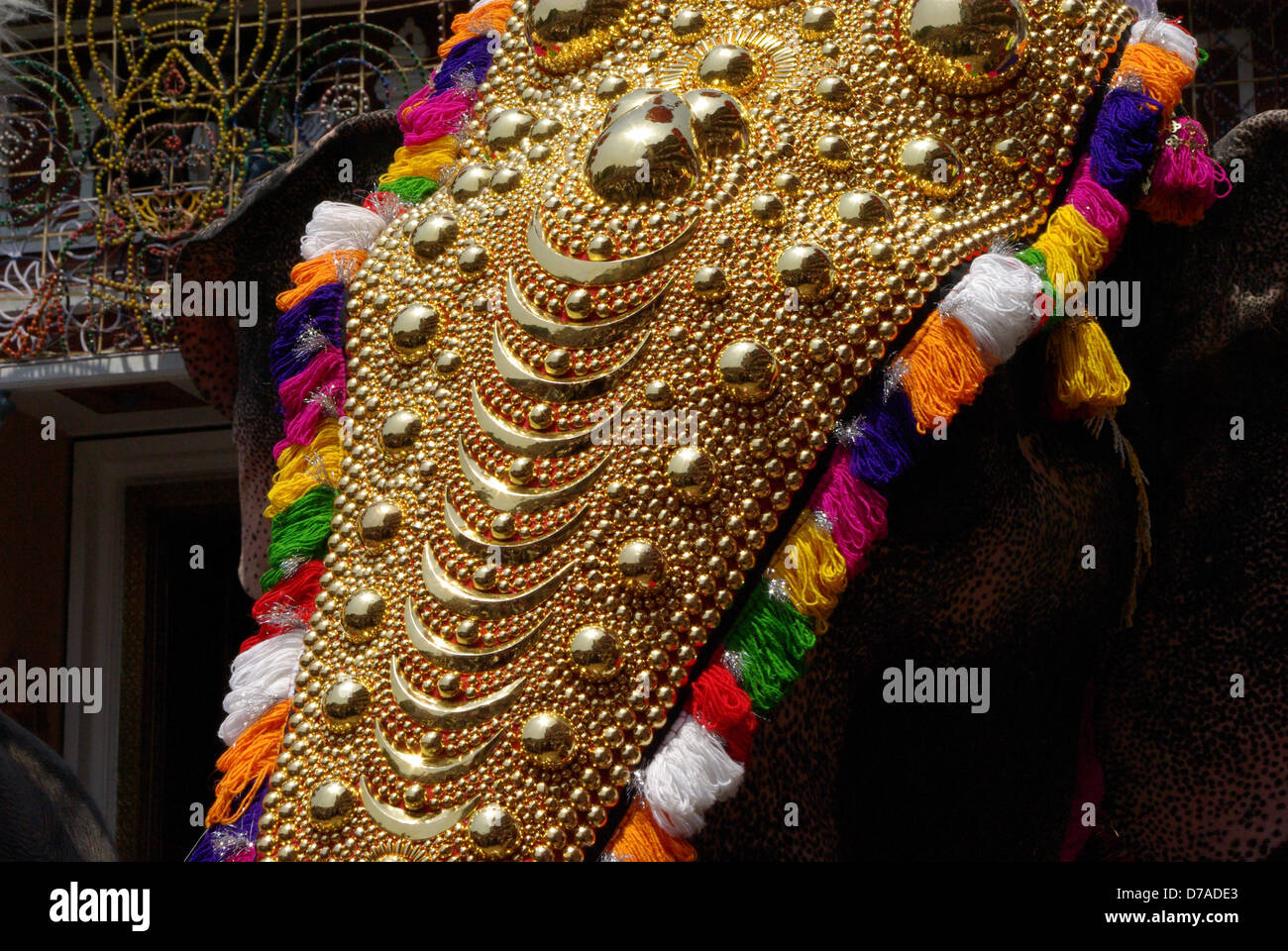 A caparisoned elephant in the famous temple festival of Kerala, Thrissur Pooram, which takes place in the month of April/May . Stock Photo