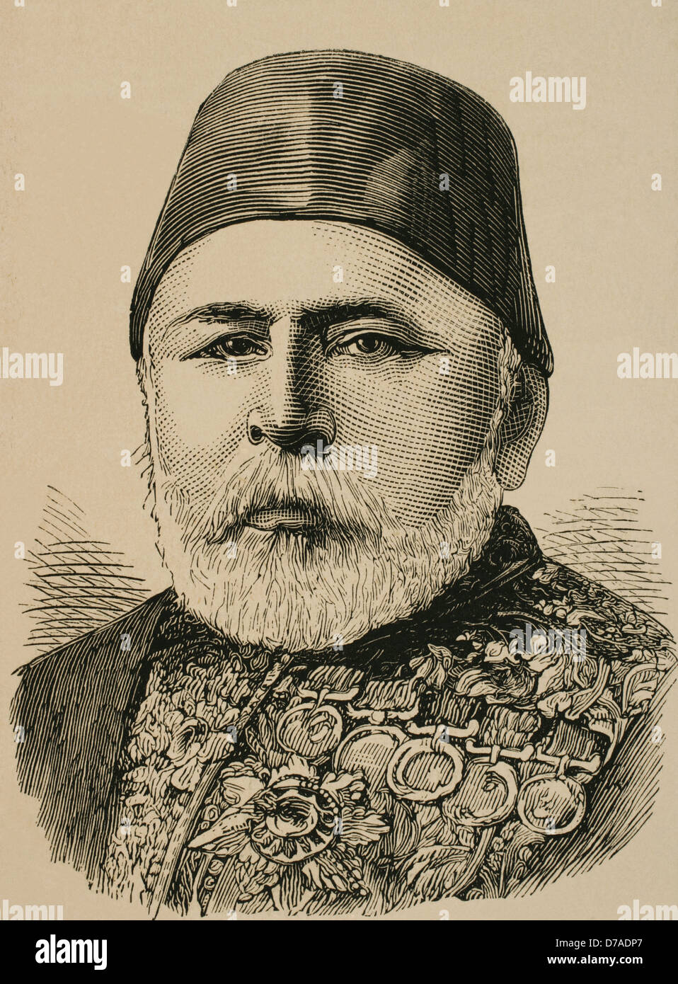 Hussein Awni pasha (1819 1876). Was a Turkish general and statesman. Engraving by Rico Stock Photo
