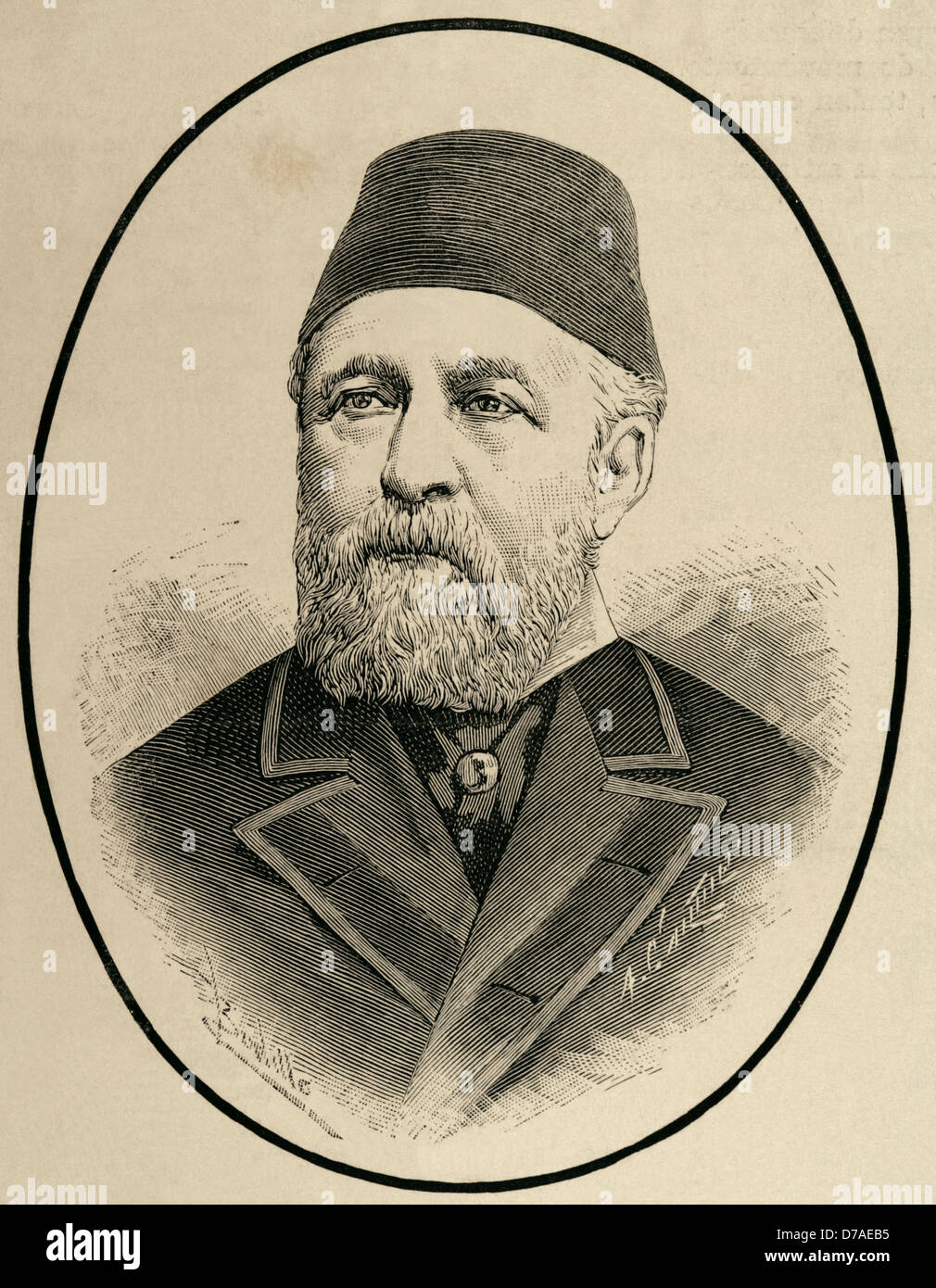 Hussein Sermed Affendi (1830-1886). Turkish diplomat. Engraving by Arturo Carretero y Sanchez (1852-1903). Stock Photo