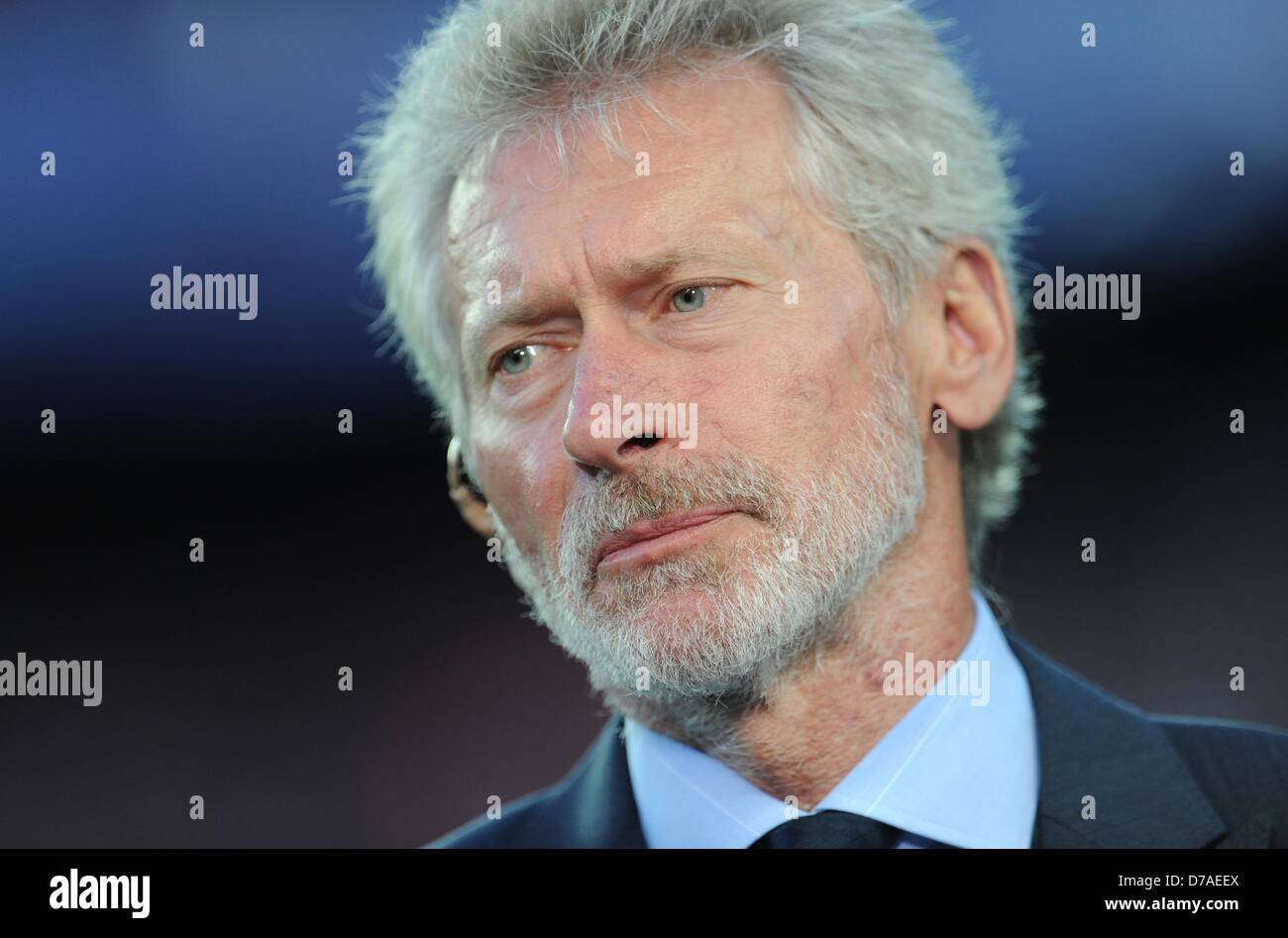 Barcelona, Spain. 1st May 2013. Munich's former player Paul Breitner during an interview prior to the UEFA Champions League semi final second leg soccer match between FC Barcelona and FC Bayern Munich at Camp Nou Stadium in Barcelona, Spain, 01 May 2013. Photo: Andreas Gebert/dpa/Alamy Live News Stock Photo