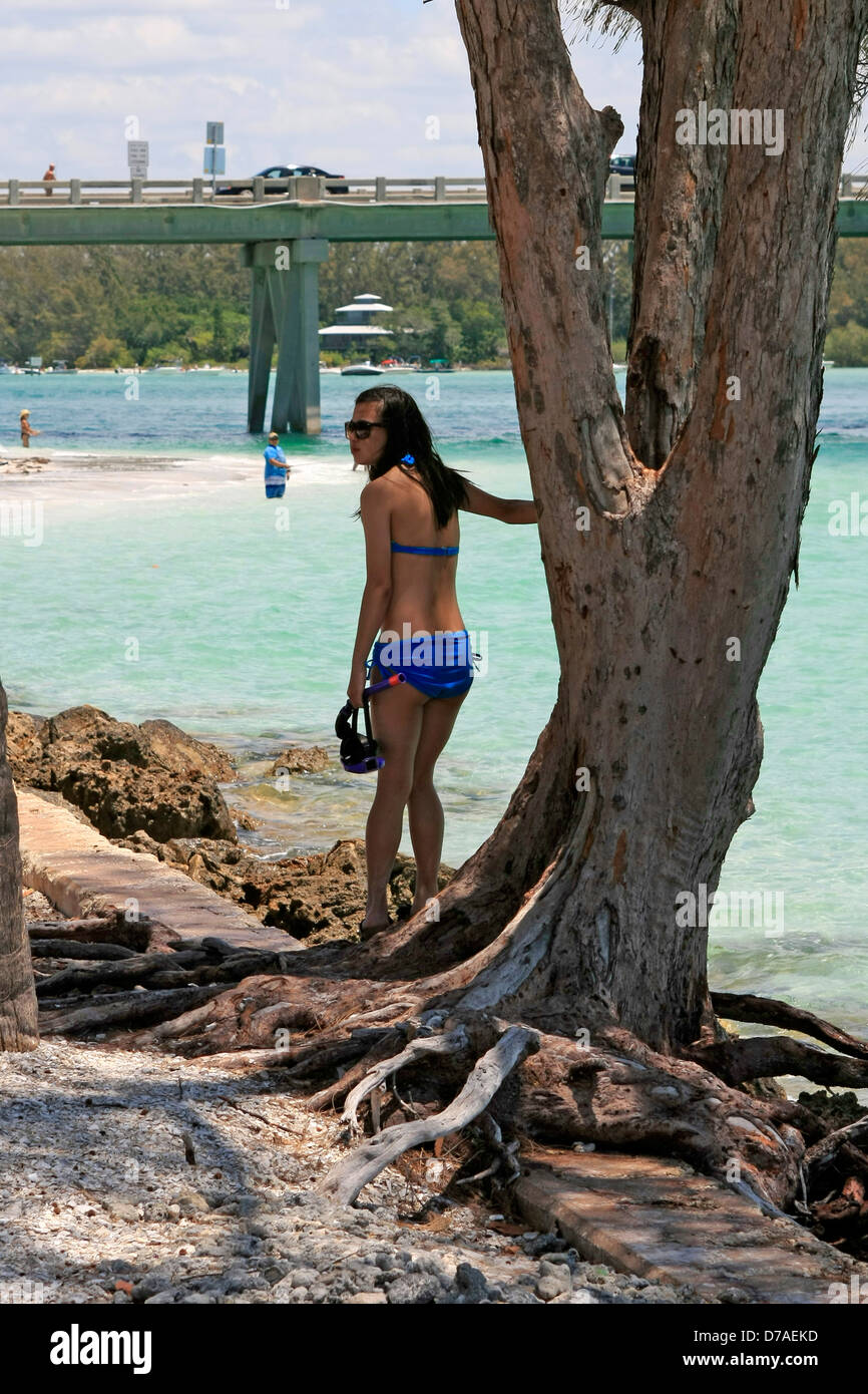Teenage girl at Coquina beach Bradenton FL Stock Photo