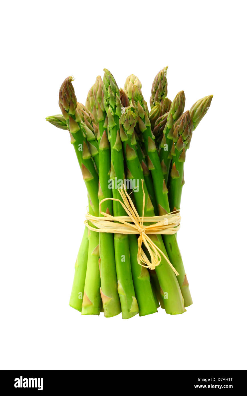 Fresh green asparagus bunch isolated on white. Stock Photo
