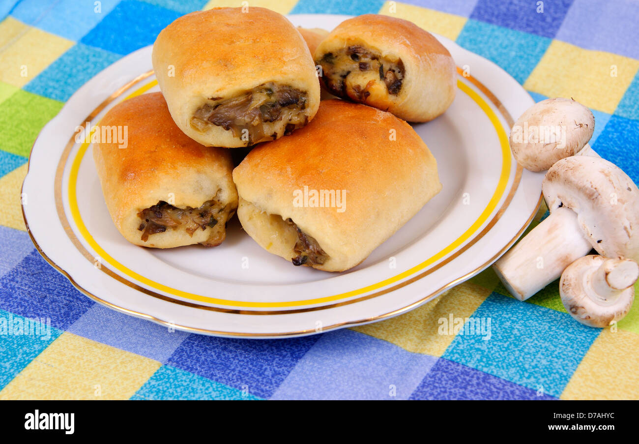 yeast-cake with champignons made as background Stock Photo