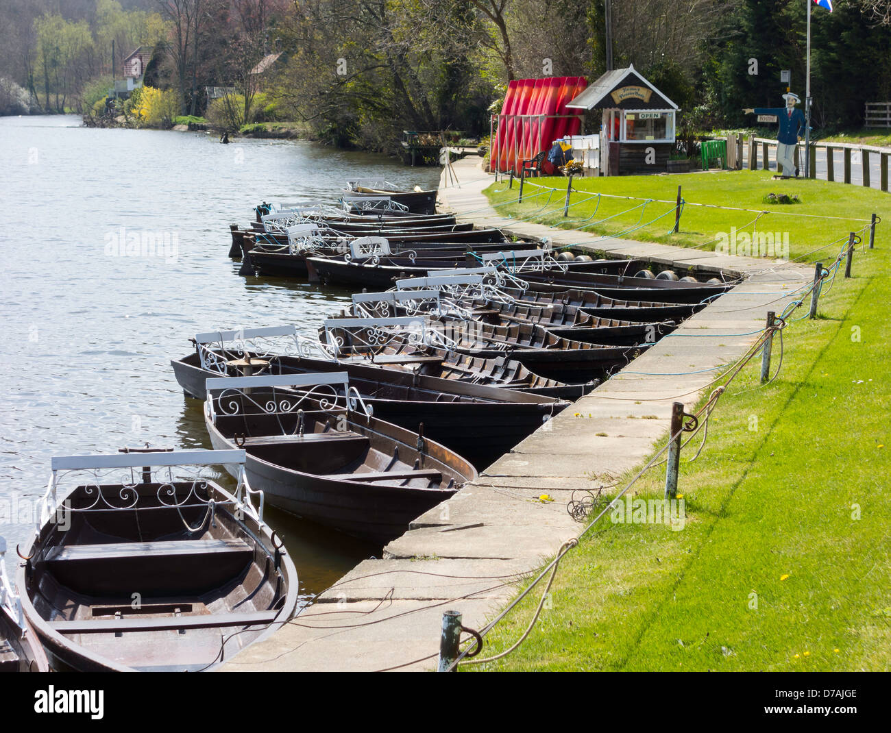 Rowing boats for hire on the river Esk at Ruswarp near Whitby North