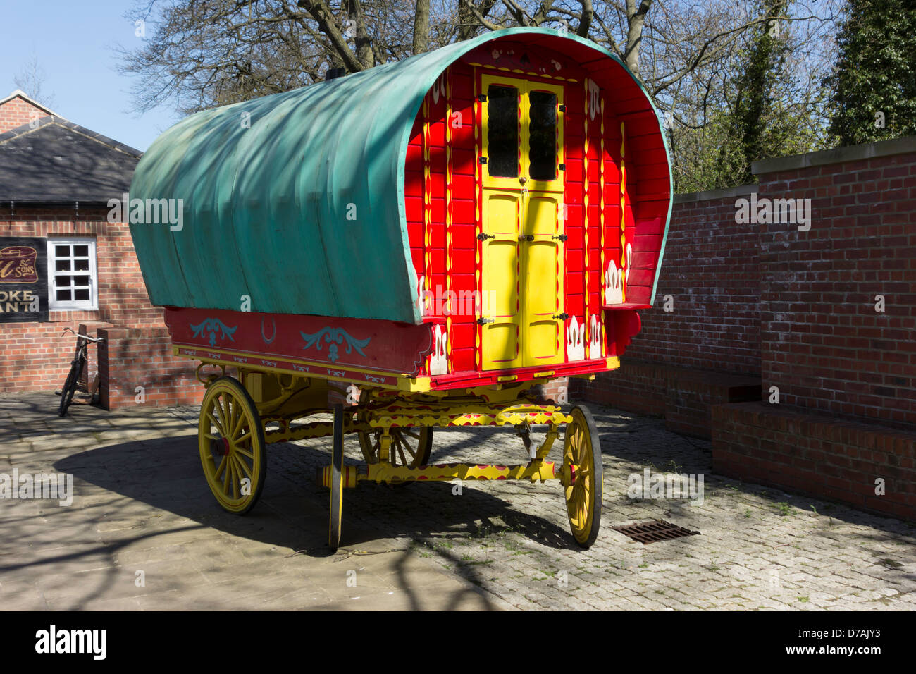 A red and yellow early 20th Century Gypsy caravan on display at Preston ...