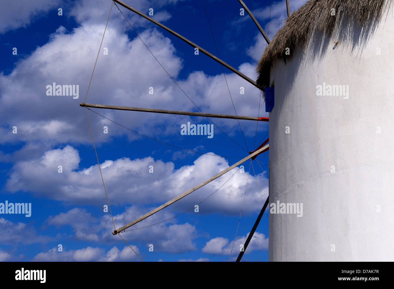 Close photo of the famous windmill of Mykonos, Greece Stock Photo