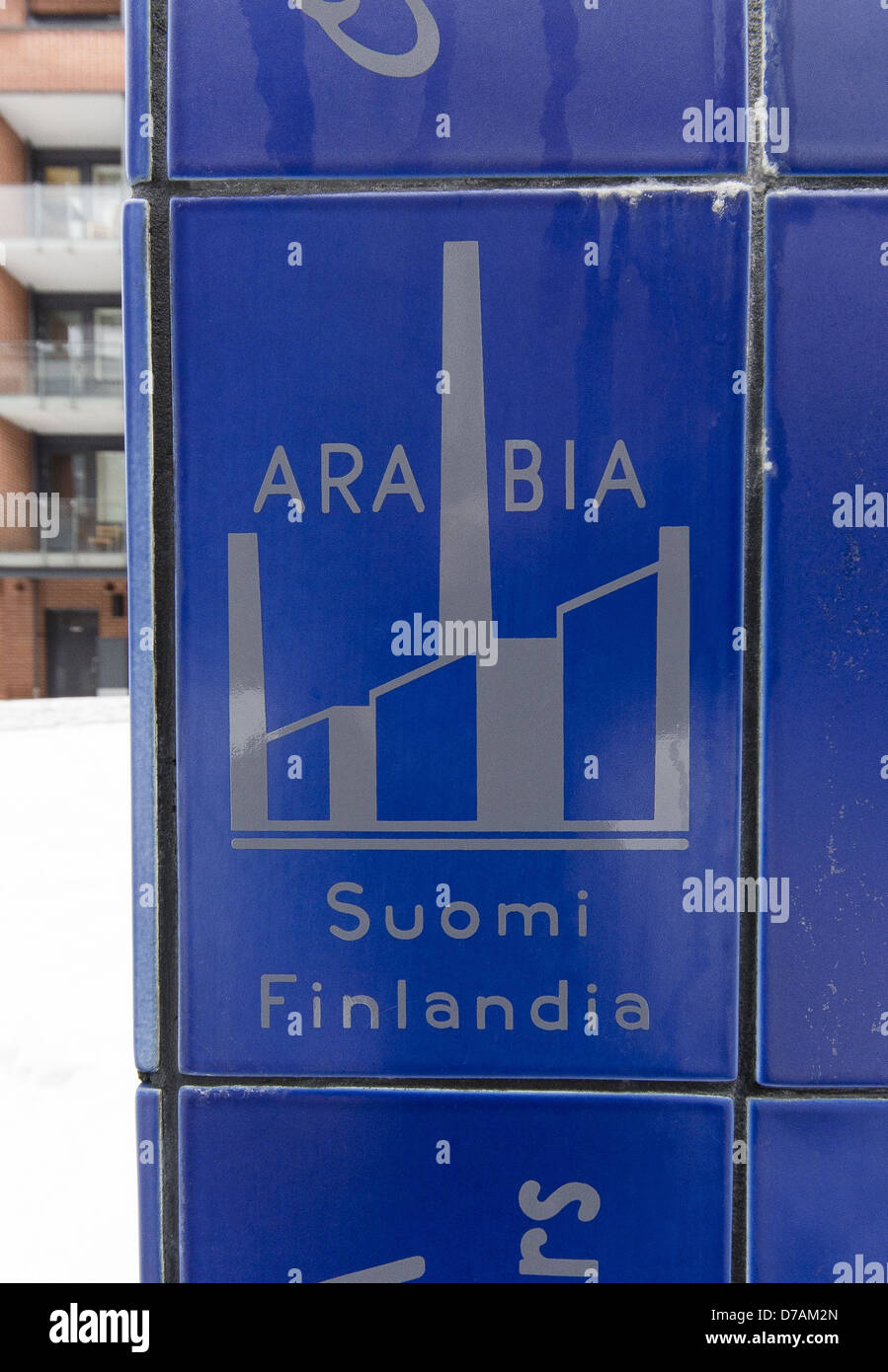 Blue tiled sculpture showing the Arabia factory stamps from the past ...