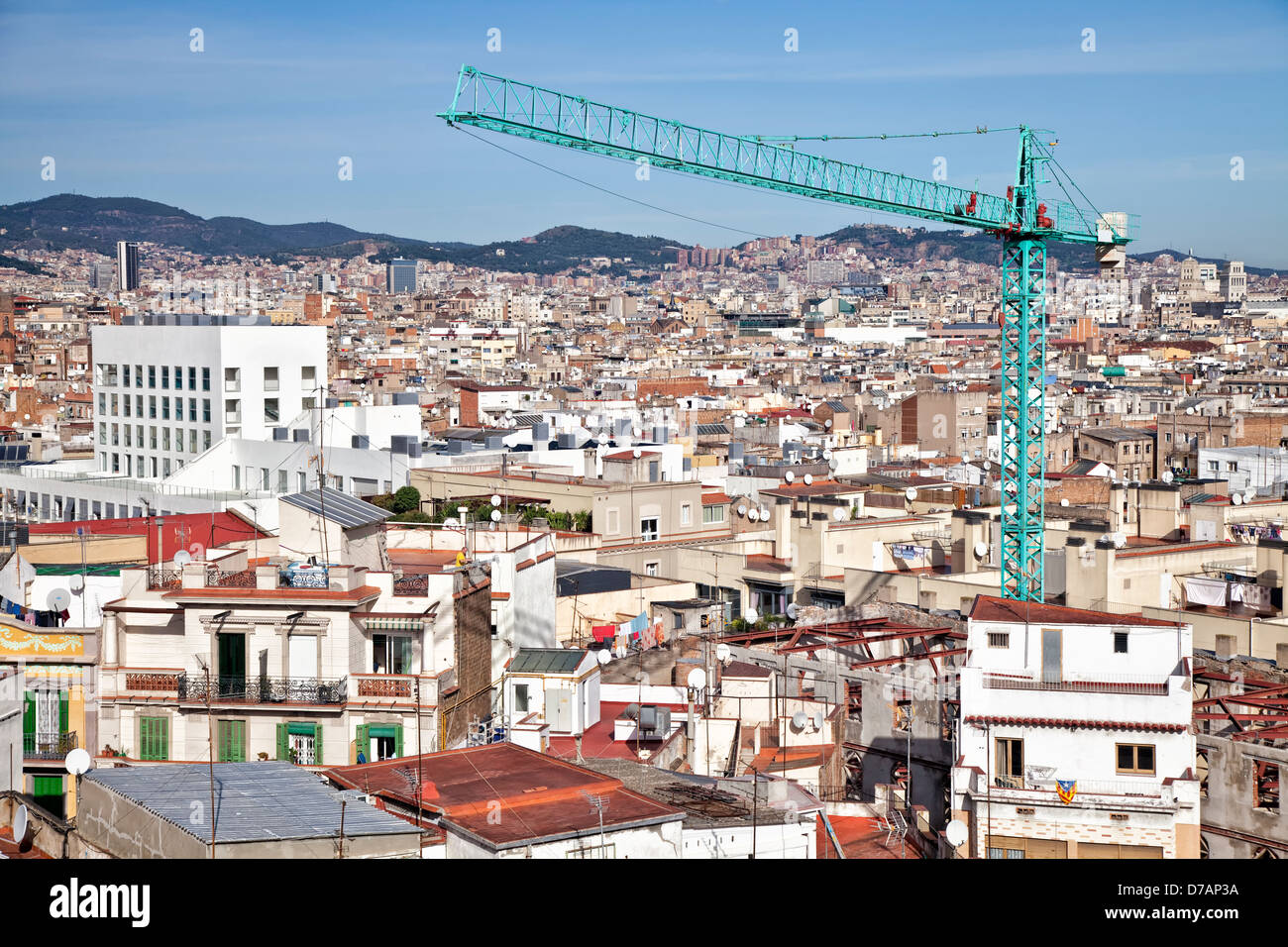 Bird's eye view of Barcelona (Spain) in the morning Stock Photo