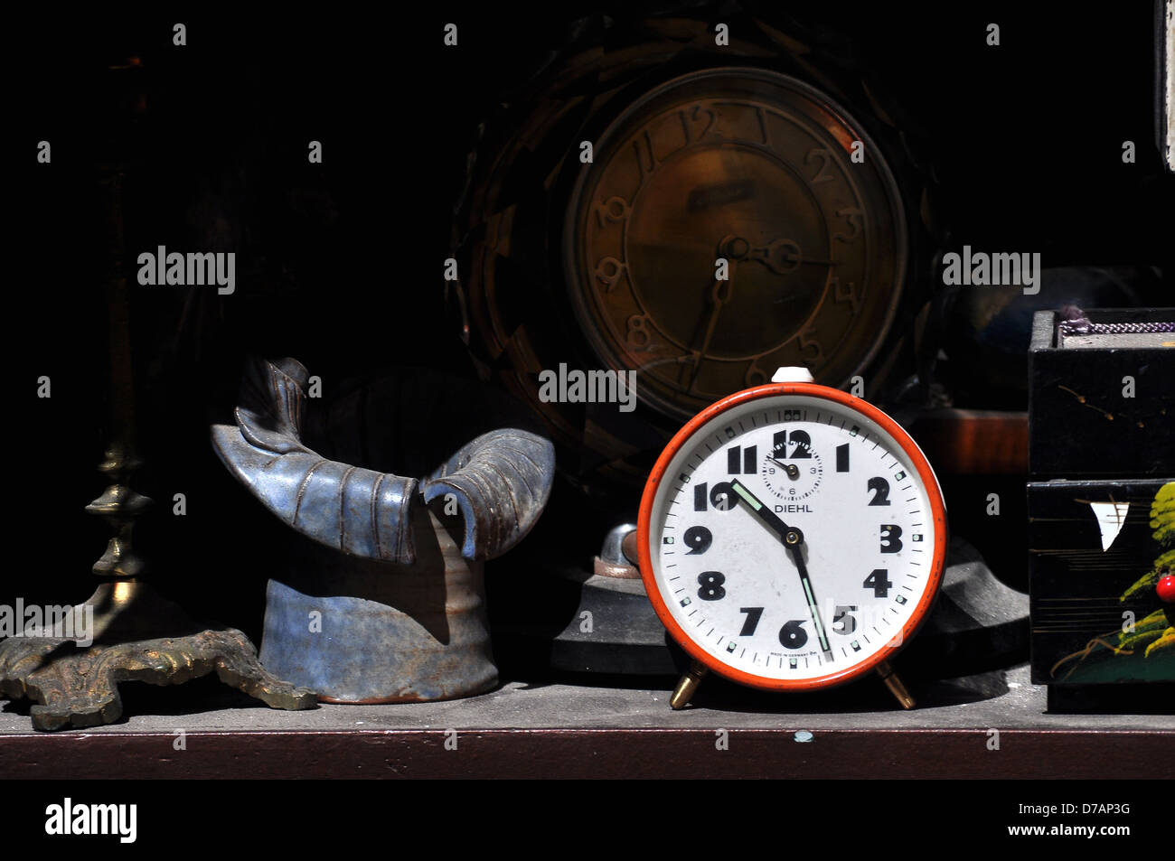 old alarm clock in Athens flea market, Greece Stock Photo Alamy