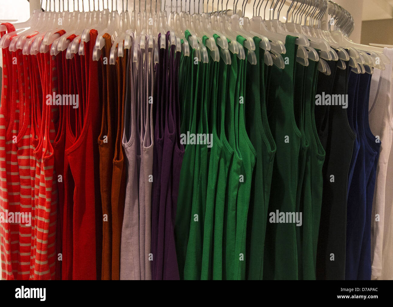 Shop display of dresses on hangers Stock Photo Alamy