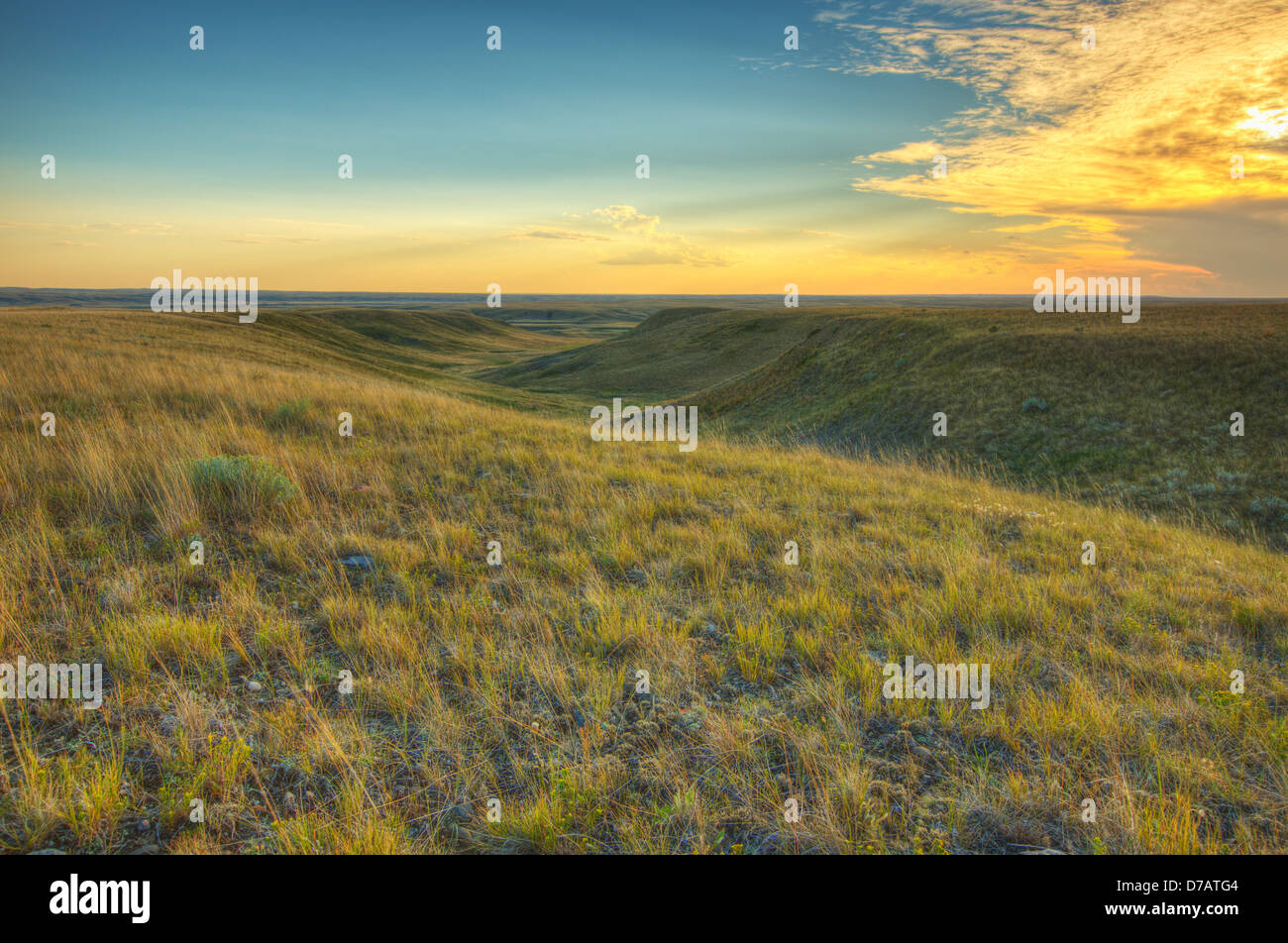 The Sunset Over Grasslands National Park;Saskatchewan Canada Stock Photo