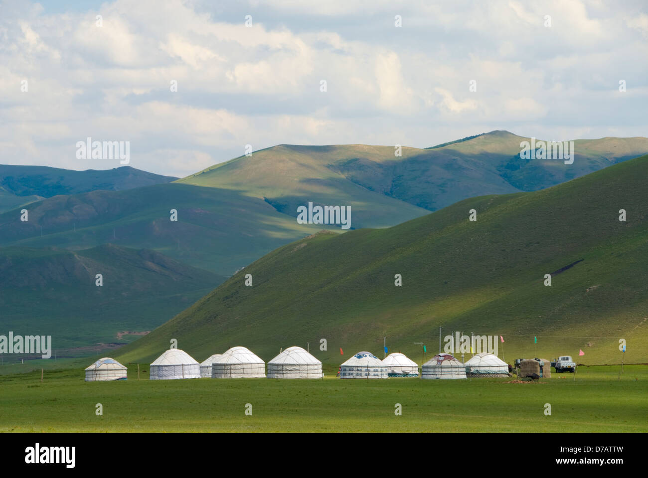 Gers (yurts) in grasslands of Inner Mongolia, China Stock Photo