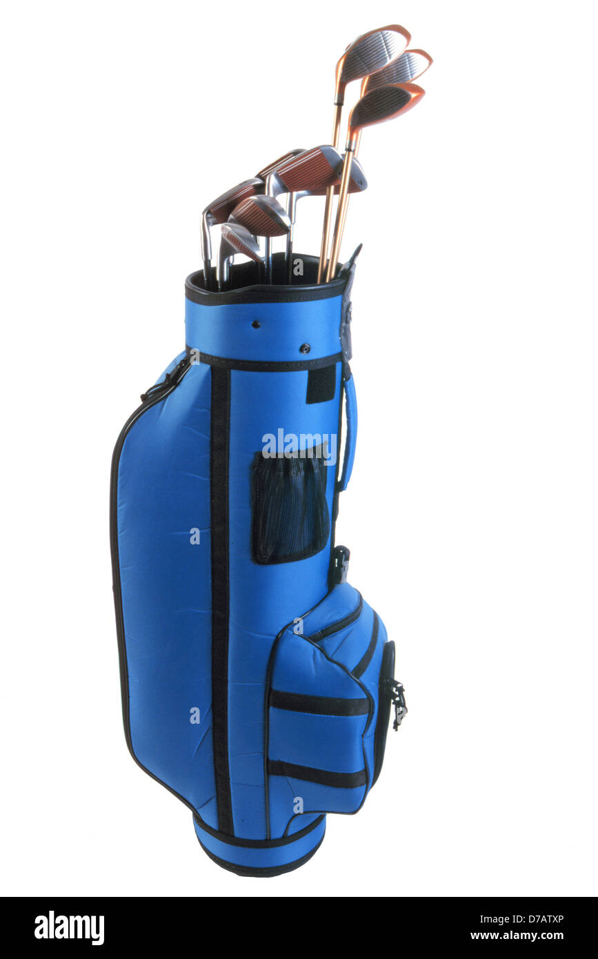 Blue Golf Bag With Golf Clubs Stock Photo Alamy