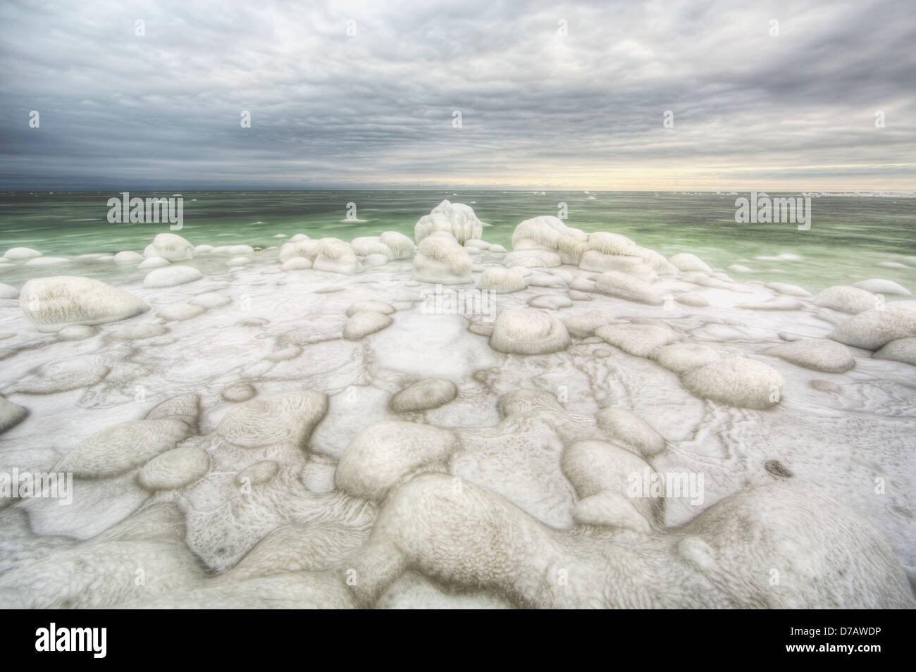 The Green Ice Filled Water Of Hudson's Bay;Manitoba Canada Stock Photo