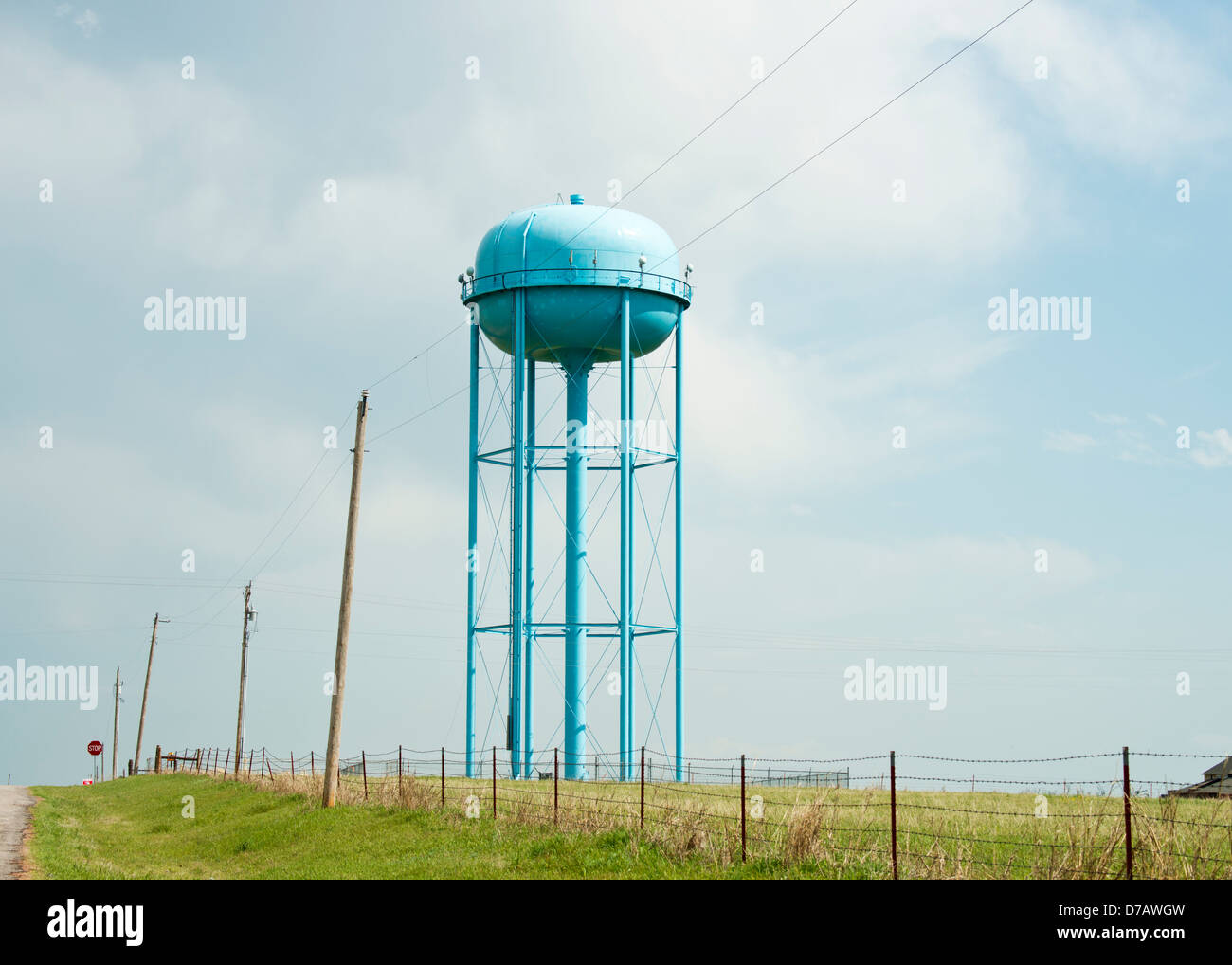 A water tower in rural Oklahoma. Stock Photo