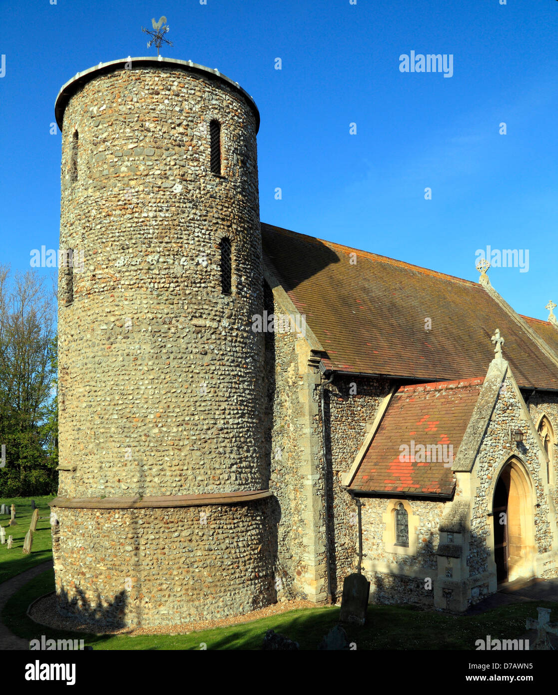 Burnham Deepdale, Norfolk, Anglo Saxon round tower, 11th Century, England UK, English early medieval church towers Stock Photo
