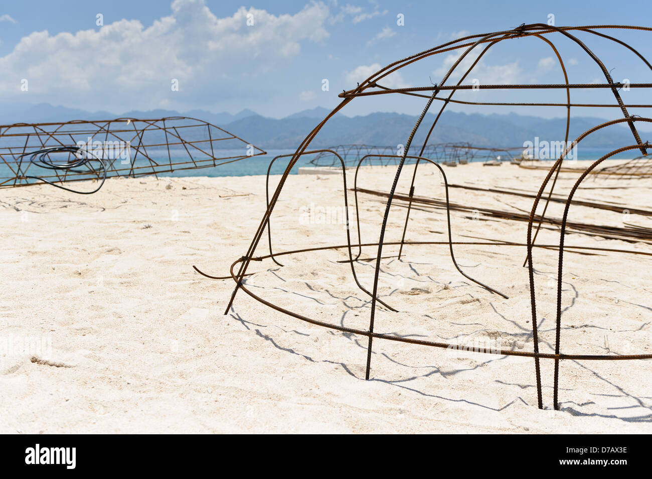 Finished Biorock structures on the beach, Gili Trawangan, Lombok, Indonesia. Stock Photo