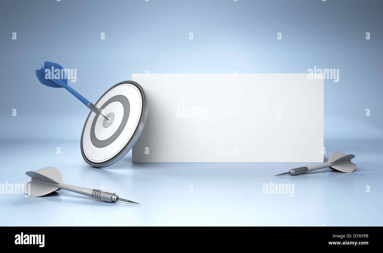 Blank sign with a dartboard at the front with an dart hitting the ...