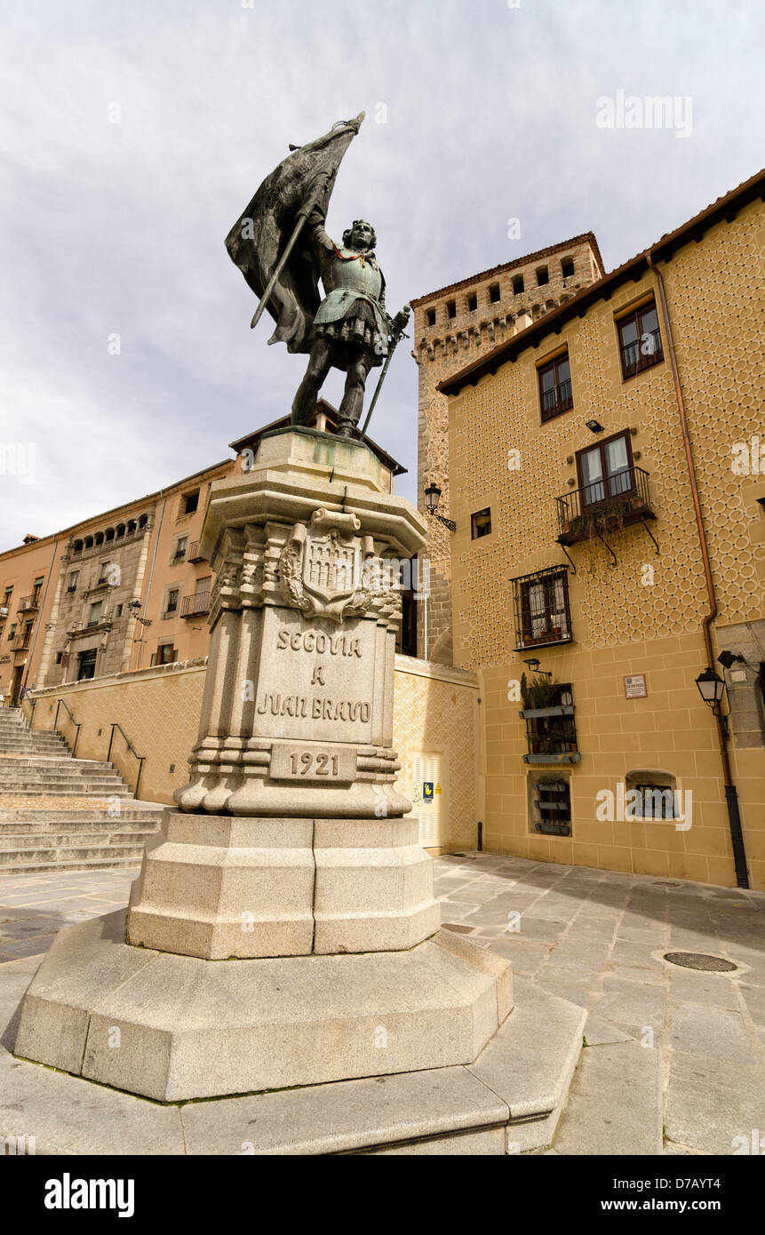 Monument to Juan Bravo (1483 1521) was a leader of the rebel Comuneros in the Castilian War of the Communities. Stock Photo