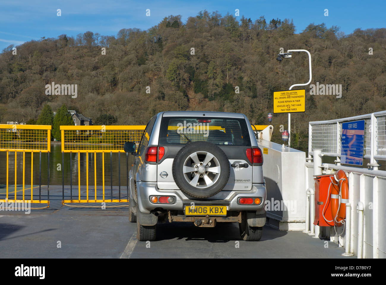 Car on the Windermere car ferry, Lake District National Park, Cumbria