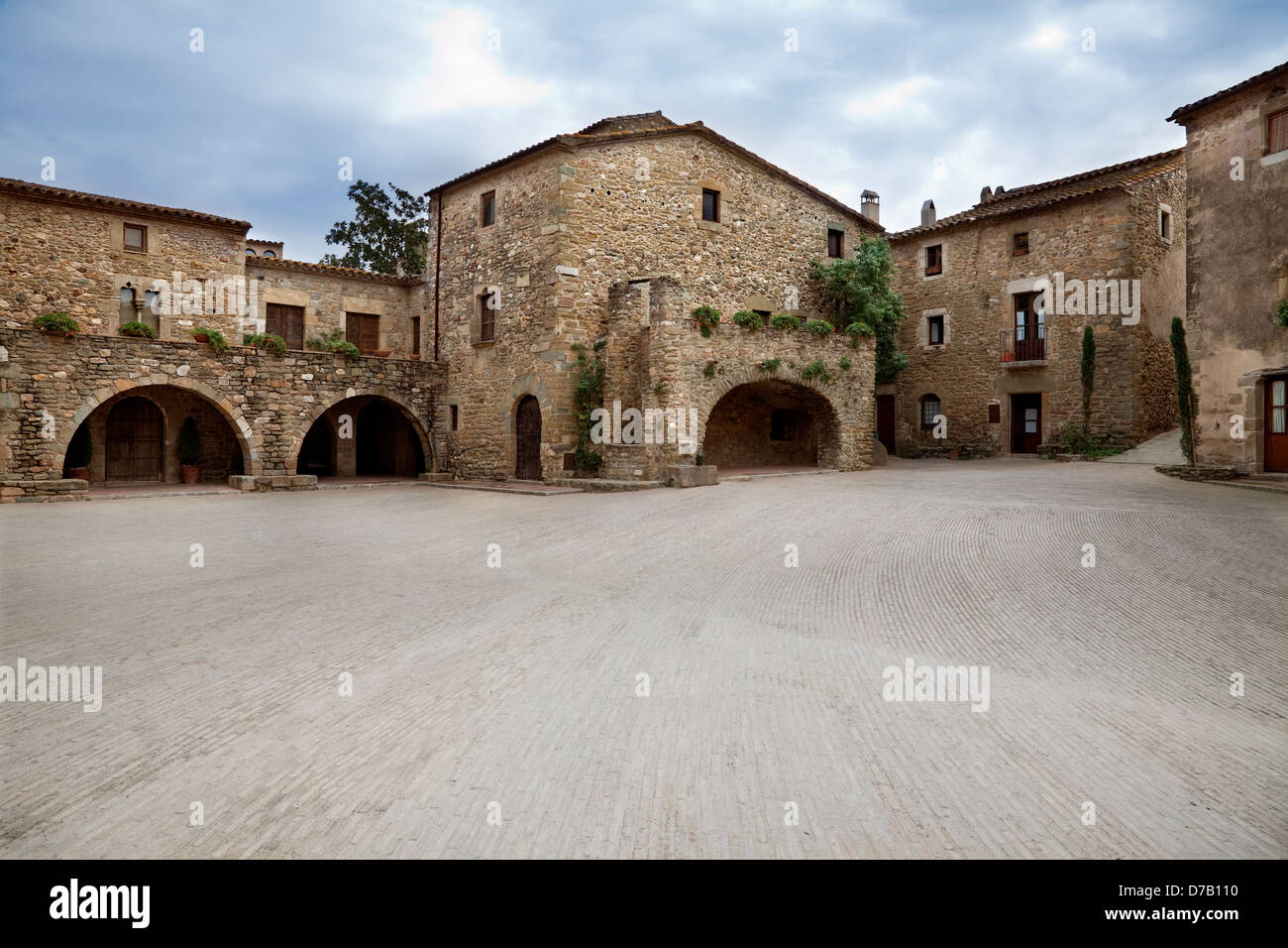 Panoramic view Medieval village. Monells town .Catalongne.Spain Stock Photo