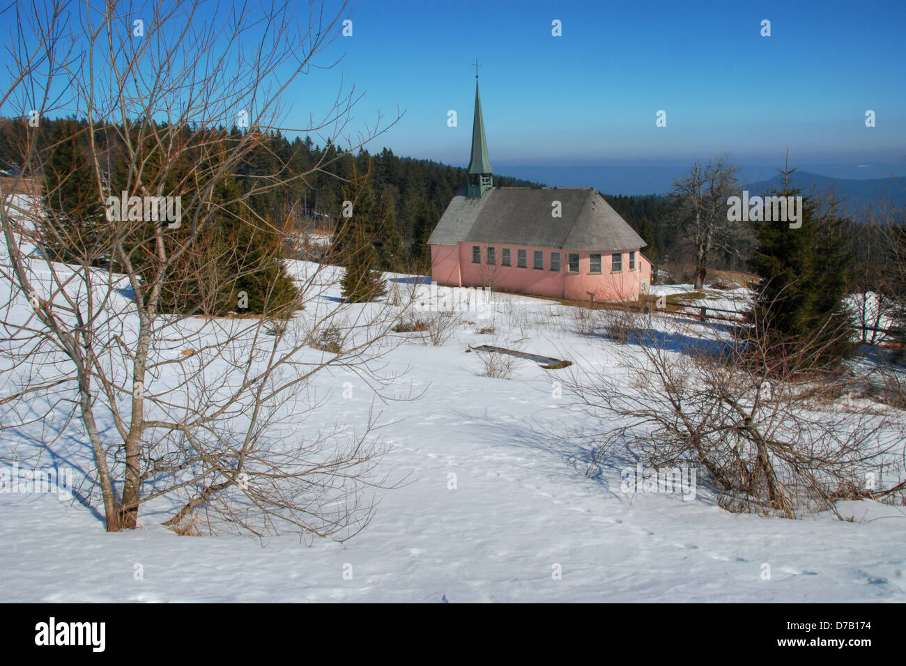 Church in Kandel, in the Black Forest, in winter Stock Photo