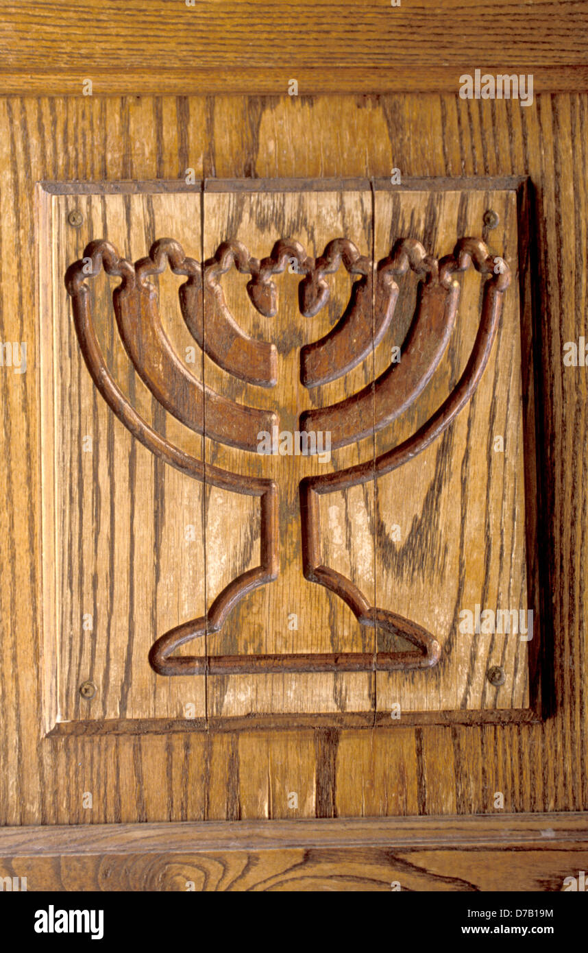 Menorah carved on wood Stock Photo Alamy