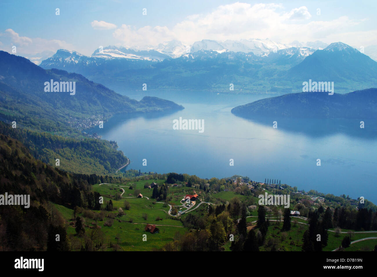 Lake Lucerne, with Swiss Alps behind Stock Photo
