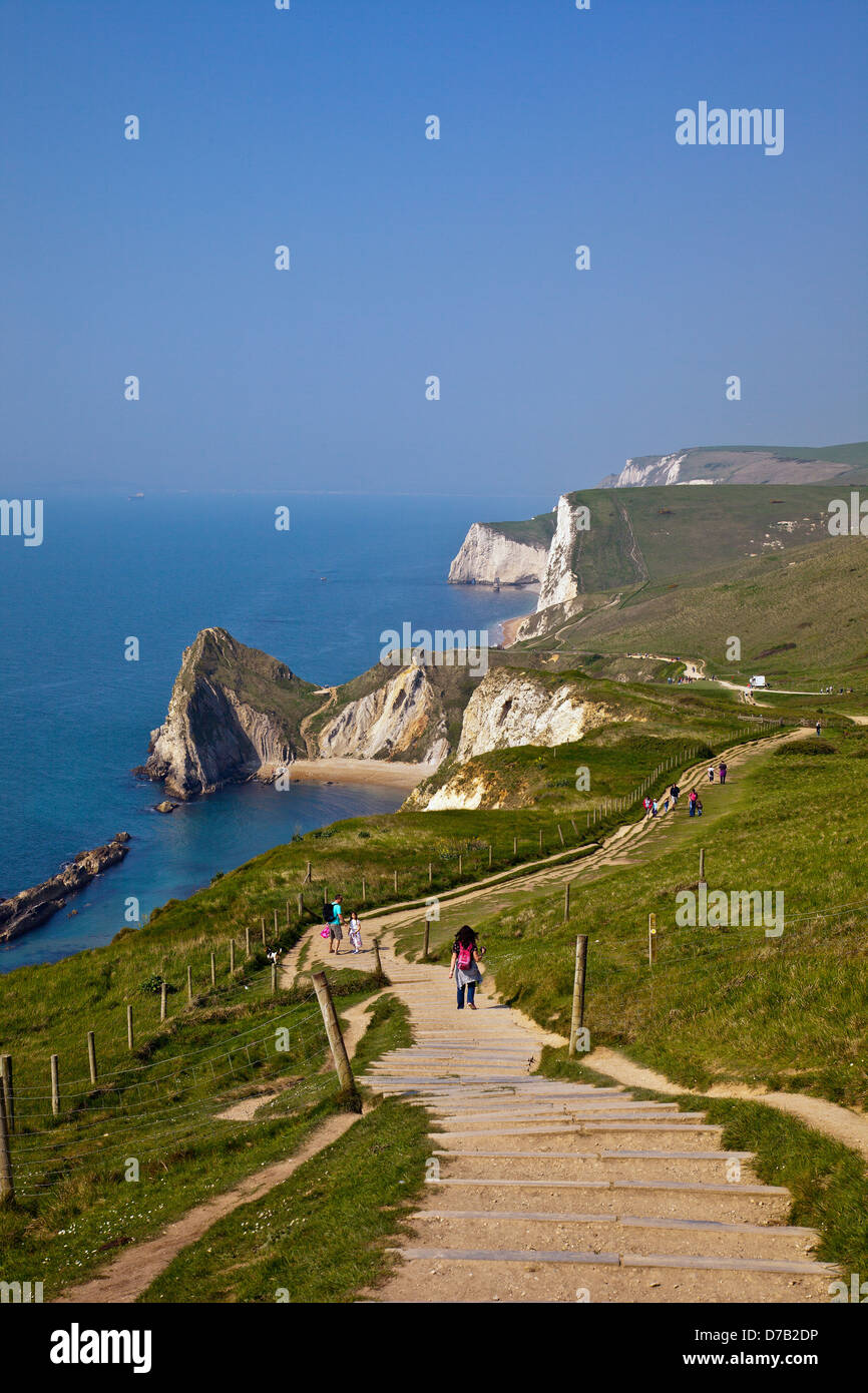 The chalk cliffs at Durdle Door from the South West Heritage Coast Path ...