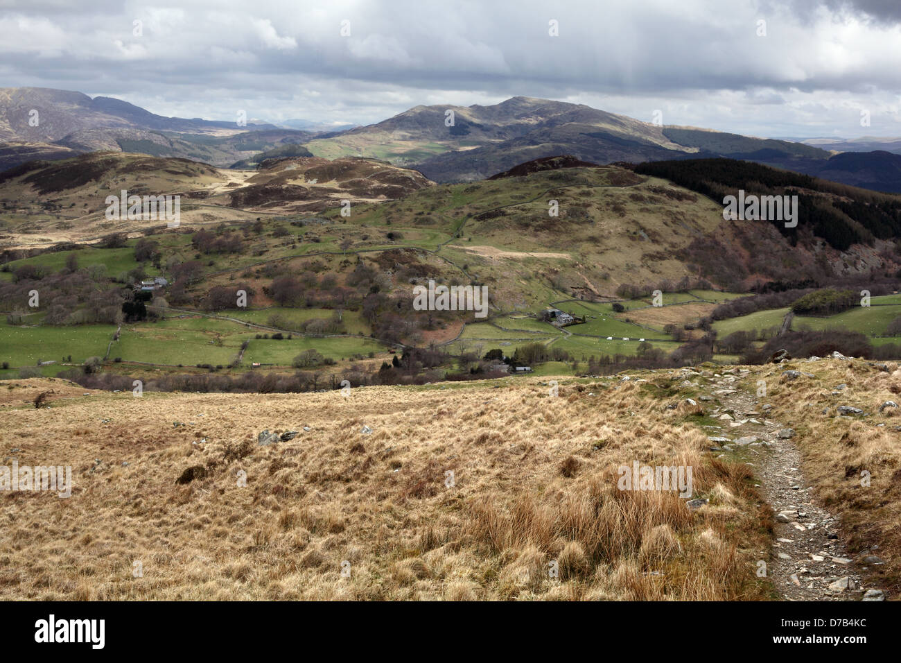 The Pony Path on Cadair Idris in Snowdonia National Park, Gwynedd, Wales, April 2013 Stock Photo