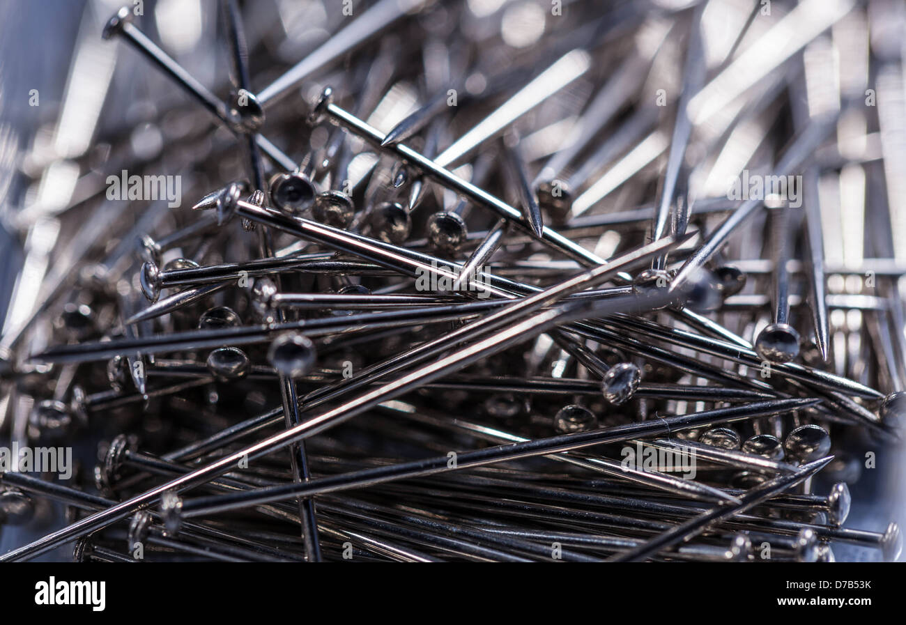 Bunch of steel pins Stock Photo