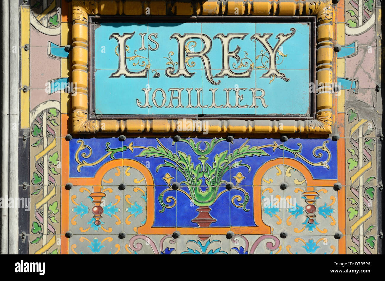 Old Tiles, Art Nouveau Tiles or Decorative Tilework of Jewellery, Jewelry or Jewellers Shop on La Canebière Marseille Provence France Stock Photo