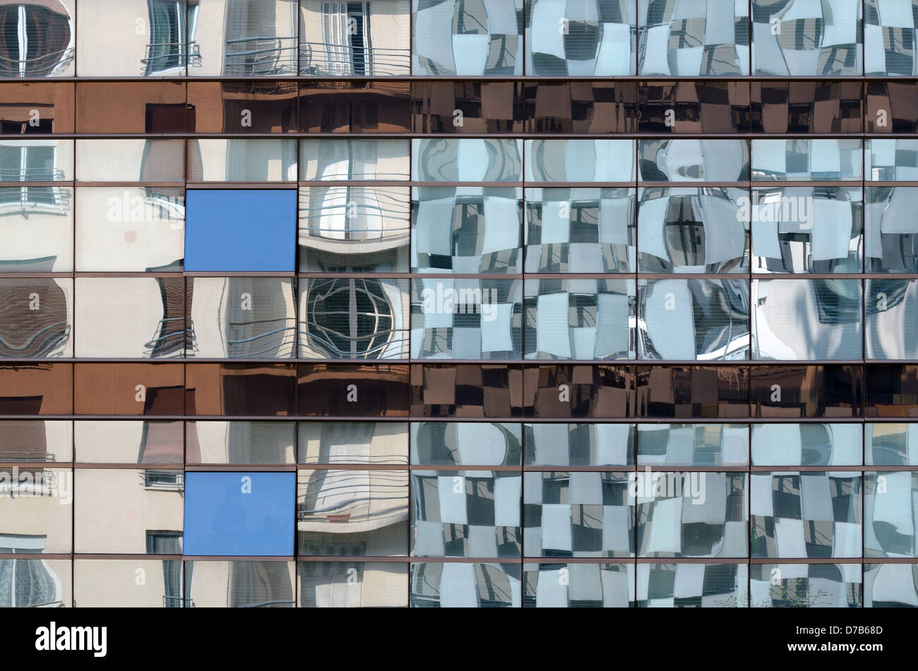 Reflections of FRAC Art Museum by Kengo Kuma in Mirror Glass Windows of Adjacent Office Building Marseille Provence France Stock Photo